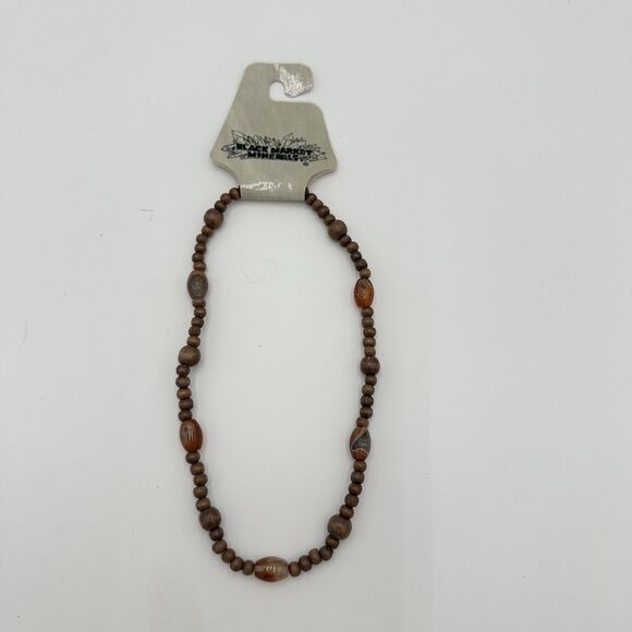 Black Market Minerals Wood Beaded Necklace Magnetic Closure 17” NEW - Picture 1 of 4